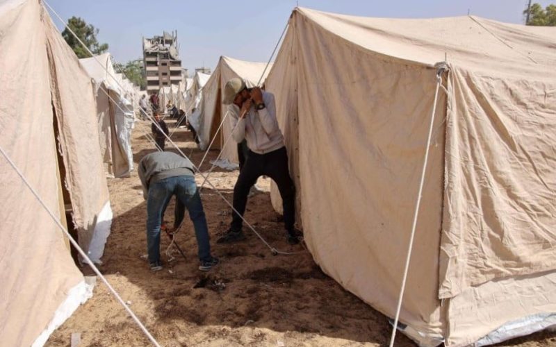 حدیث الصور ؛ هرباً من الإبادة في الشمال.. نازحون فلسطينيون ينصبون خيامهم في ملعب اليرموك الرياضي بغزة